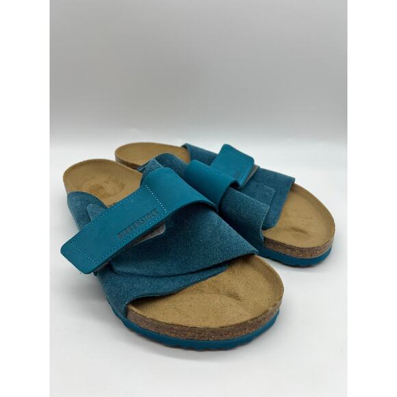 Birkenstock Kyoto Suede Leather Deep Turquoise Slides Men's Size 11/ EUR 44 - Picture 11 of 12